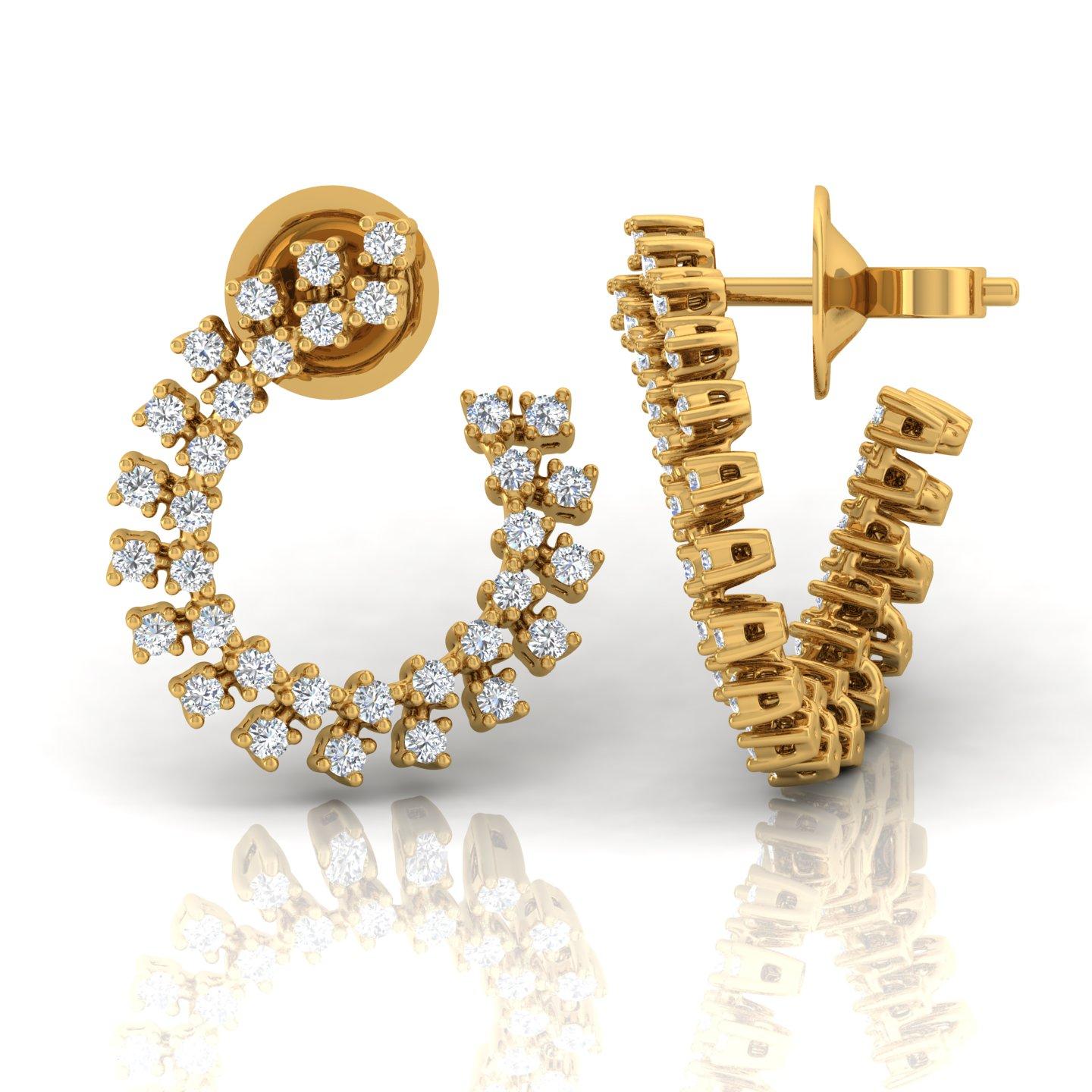 Modern Natural 0.8 Carat SI Clarity HI Color Diamond Fine Earrings 14 Karat Yellow Gold For Sale