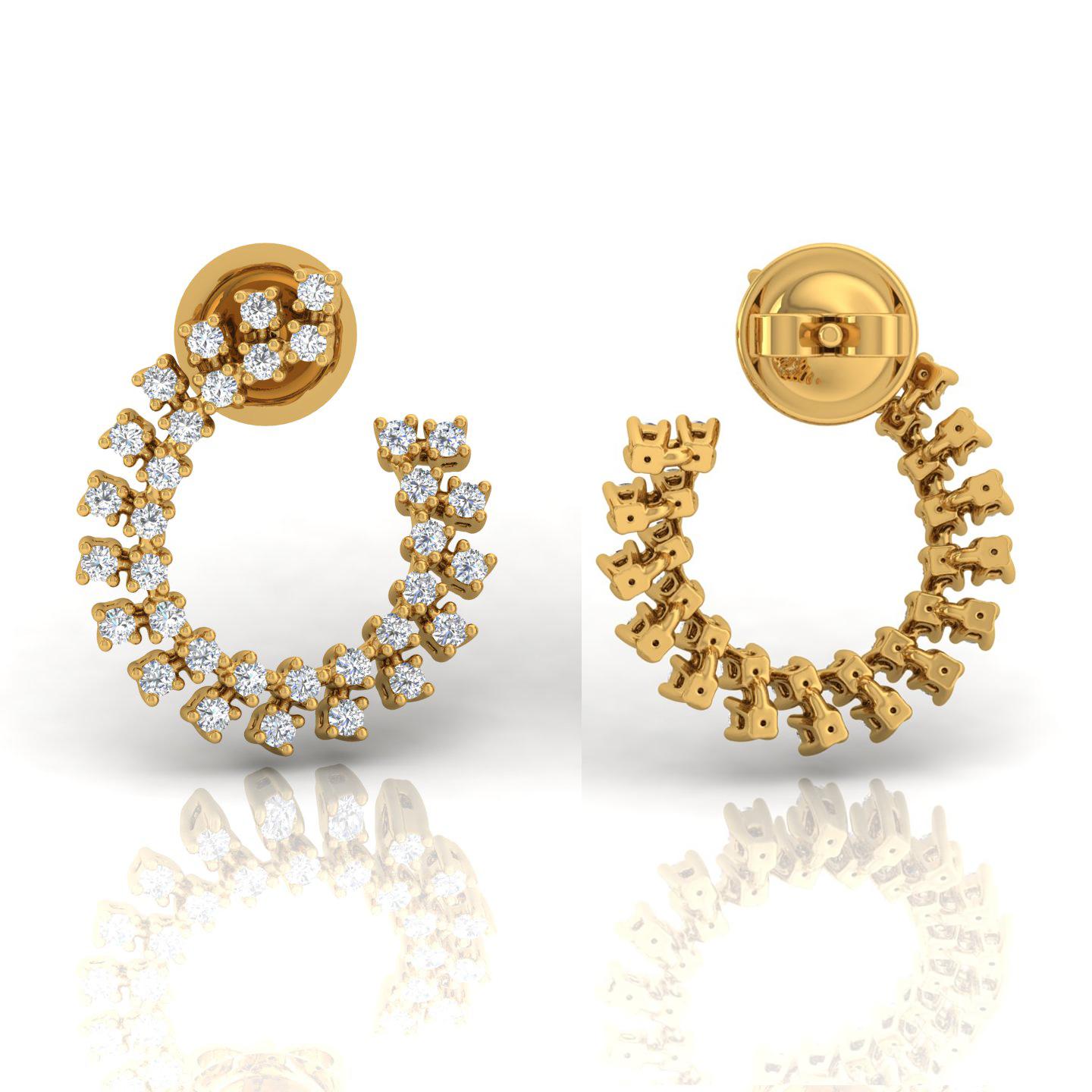 Round Cut Natural 0.8 Carat SI Clarity HI Color Diamond Fine Earrings 14 Karat Yellow Gold For Sale