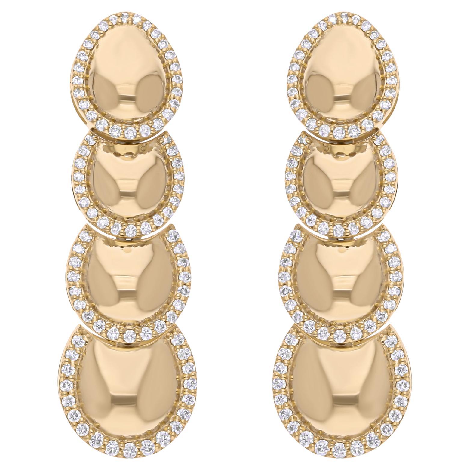Pendientes colgantes de diamantes con pavé SI/H naturales de 0,8 quilates Joyas de oro amarillo de 14 quilates