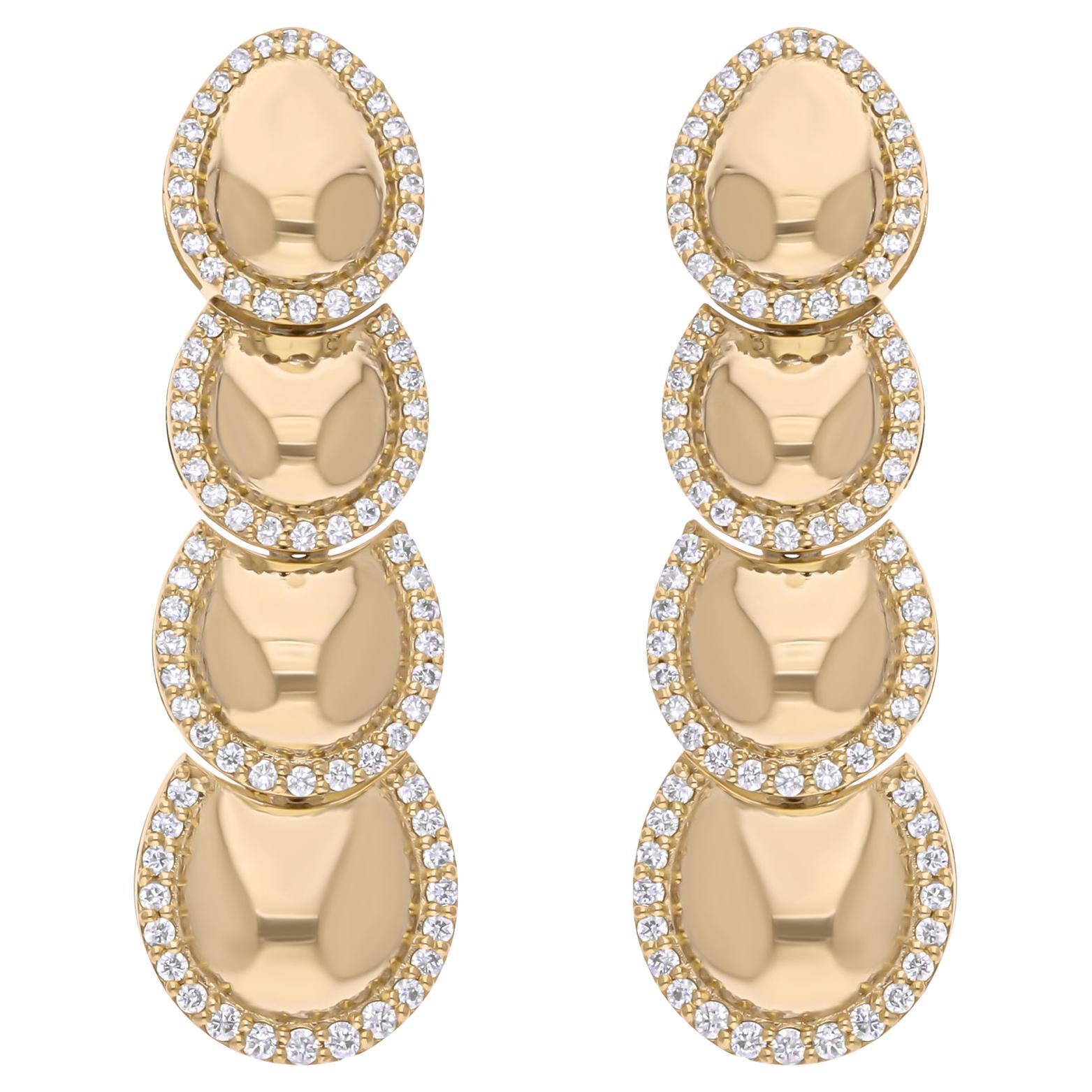 Pendants d
oreilles en or jaune 18 carats avec diamants pavés de 0,8 carat SI/H