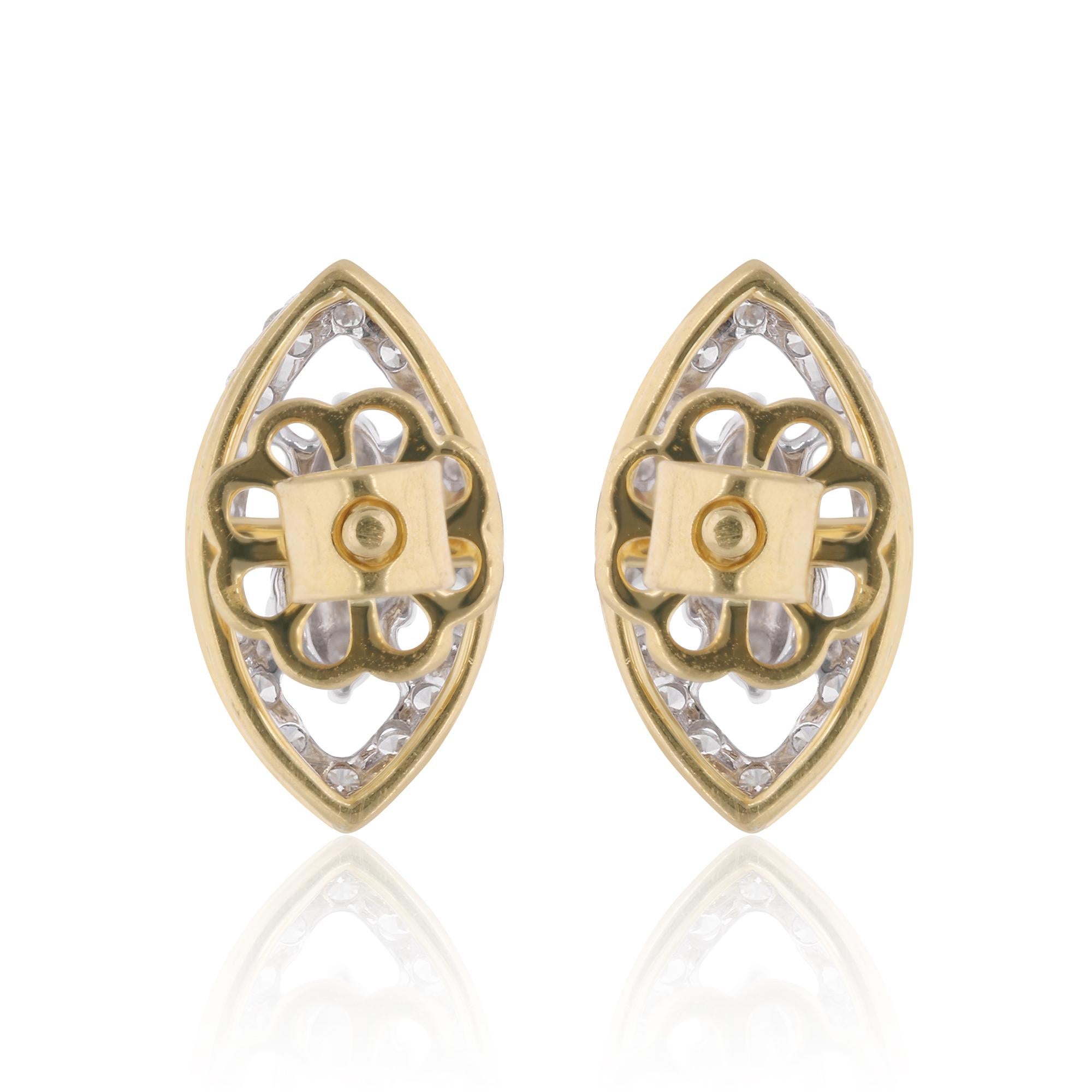 Women's Natural 0.80 Carat Diamond Marquise Design Stud Earrings 14 Karat Yellow Gold For Sale