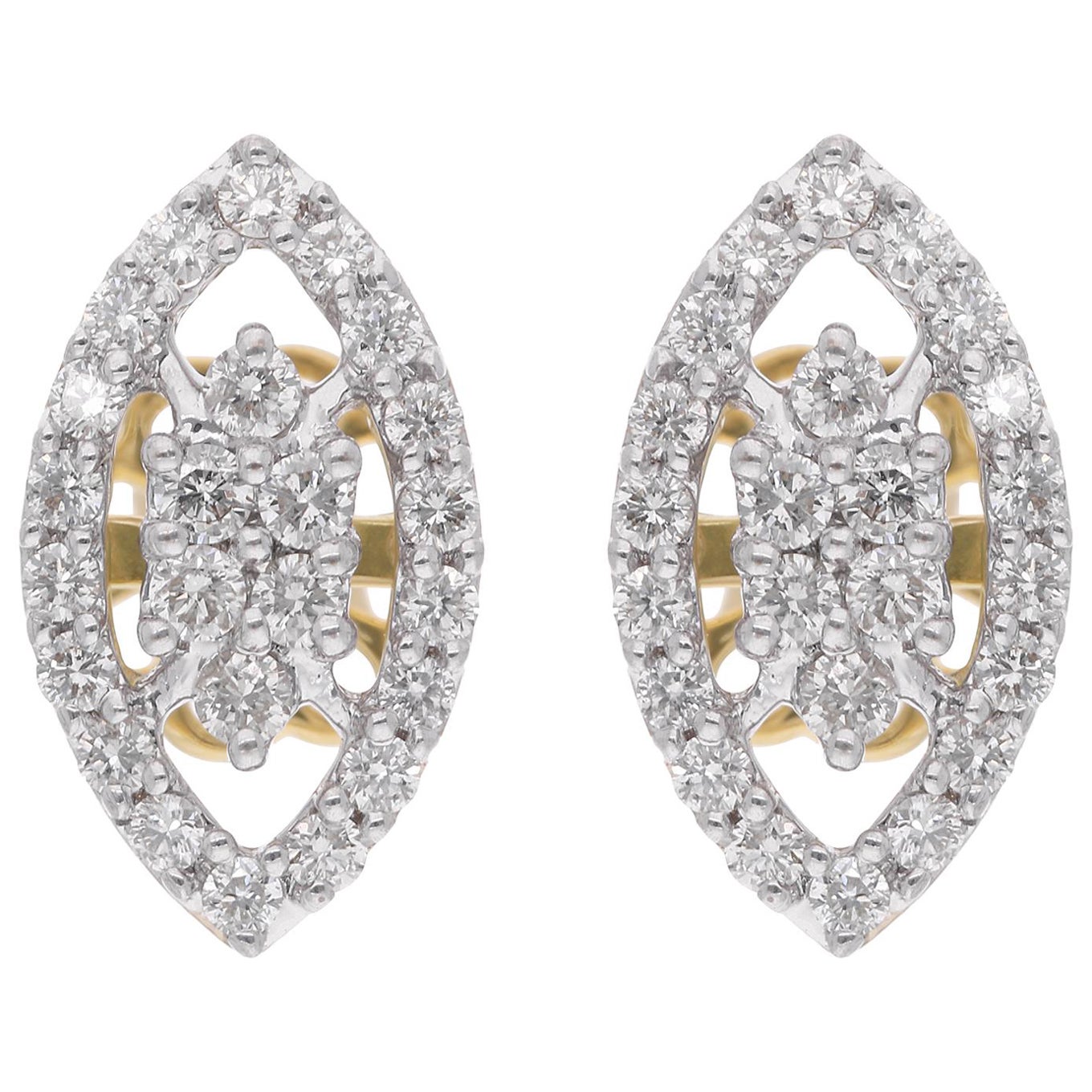 Natural 0.80 Carat Diamond Marquise Design Stud Earrings 14 Karat Yellow Gold For Sale