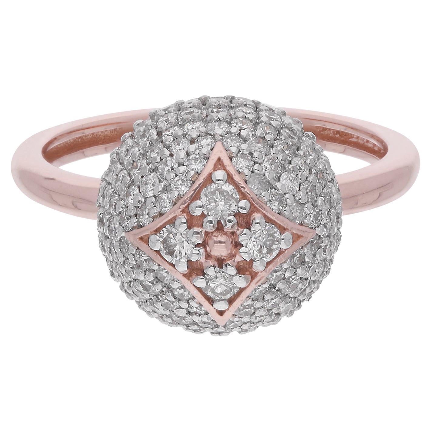 Natural 0.80 Carat Pave Diamond Dome Ring 14 Karat Rose Gold Handmade Jewelry