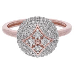 Natural 0.80 Carat Pave Diamond Dome Ring 18 Karat Rose Gold Handmade Jewelry