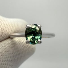 Natural 0.80ct Vivid Blue Green Sapphire Oval Cut Platinum Solitaire Ring