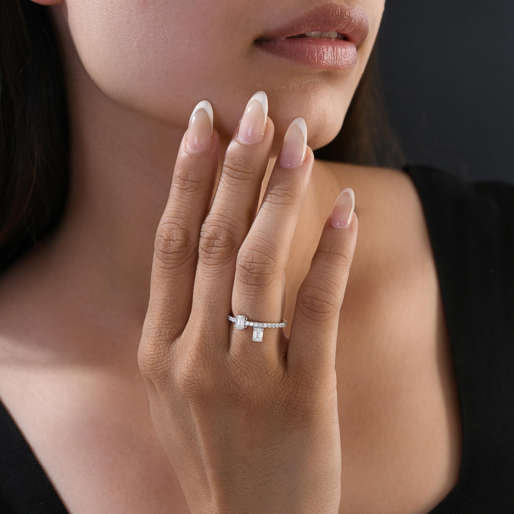 En venta: Anillo de diamantes octogonal natural de 0,81 quilates de color HI y claridad SI en oro blanco de 18 quilates  2