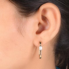 Natural 0.81 Carat SI/H Emerald Cut Diamond Hoop Earrings 18 Karat Yellow Gold