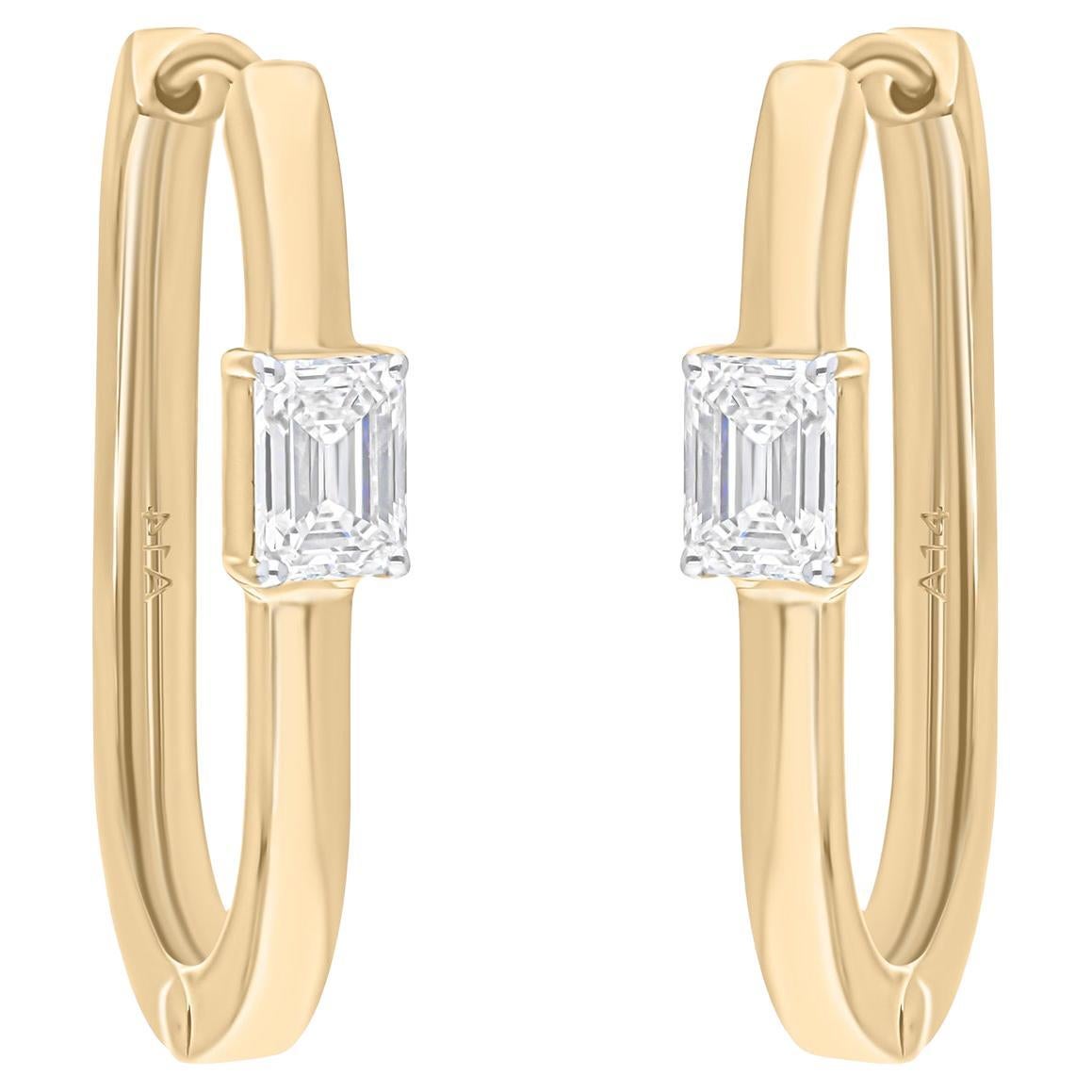 Natürlicher 0,81 Karat SI/H Diamant-Creolen aus 18 Karat Gelbgold mit Smaragdschliff