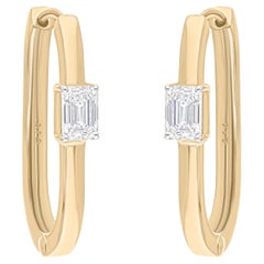 Natural 0.81 Carat SI/H Emerald Cut Diamond Hoop Earrings 18 Karat Yellow Gold
