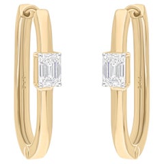 Natural 0.81 Carat SI/H Emerald Cut Diamond Hoop Earrings 18 Karat Yellow Gold