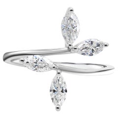 0.81ct SI Clarity Marquise Natural Diamond Flower Wrap Ring in 18k White Gold