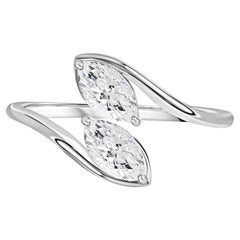 Anillo envolvente con diamante natural de 0,81 quilates, SI/H, talla marquesa, en oro blanco de 18 quilates