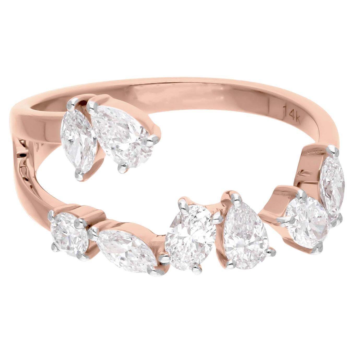 Bague en or rose 14 carats avec diamant naturel de 0,82 carat de pureté SI de couleur hi-colore