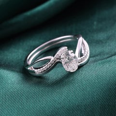 Natural Diamond Oval Solitaire Ring 0.82 Ct with Diamond Twist Band 18K Gold