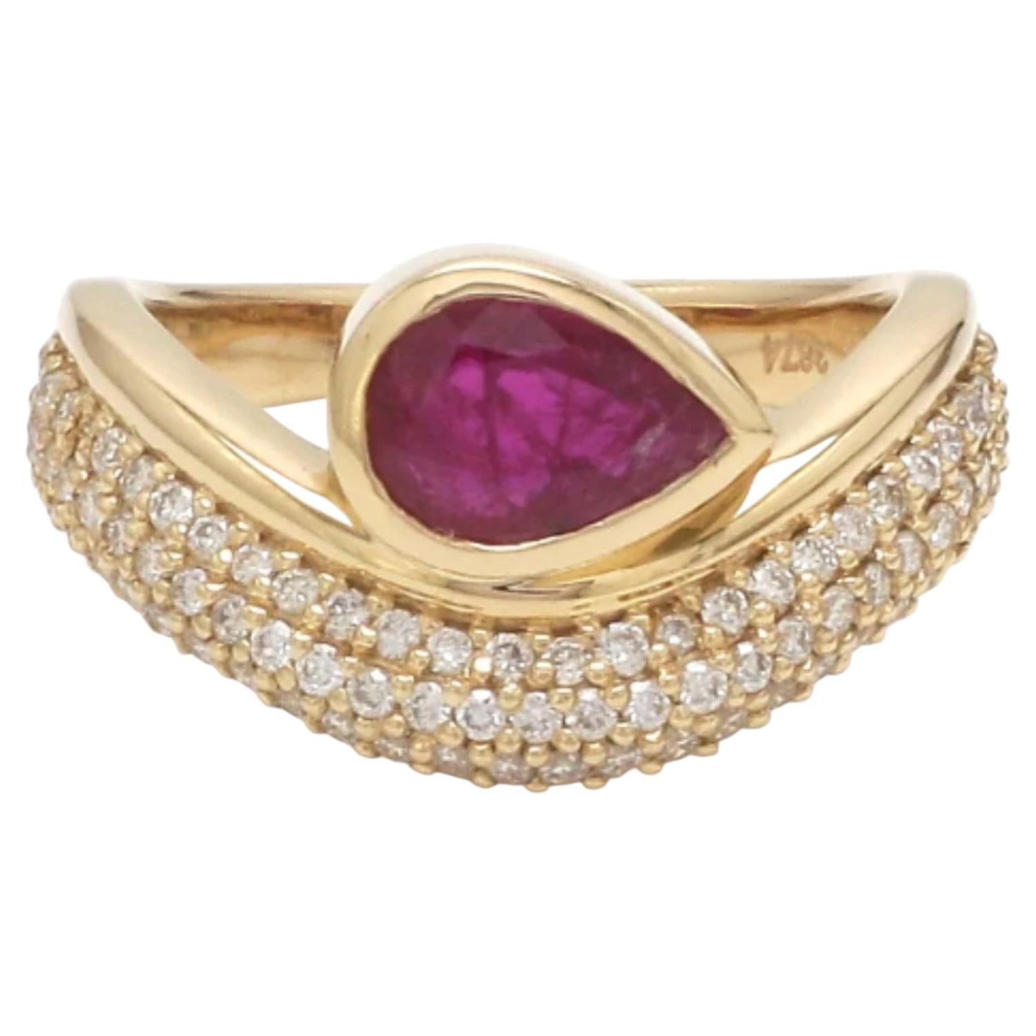 Natürlicher 0,82cts Rubin & 0,33cts Diamant Ring in 14k Gold