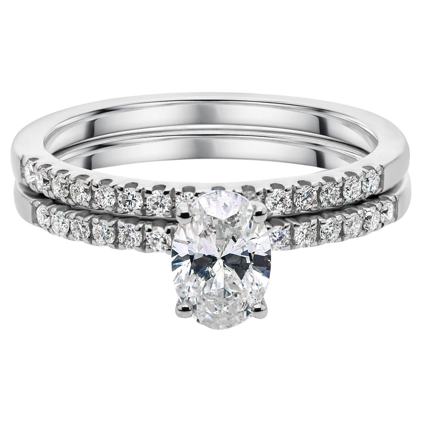 Natürlicher 0,83 Karat SI/H Diamant Ring Set 18 Karat Weißgold Handgefertigter Schmuck