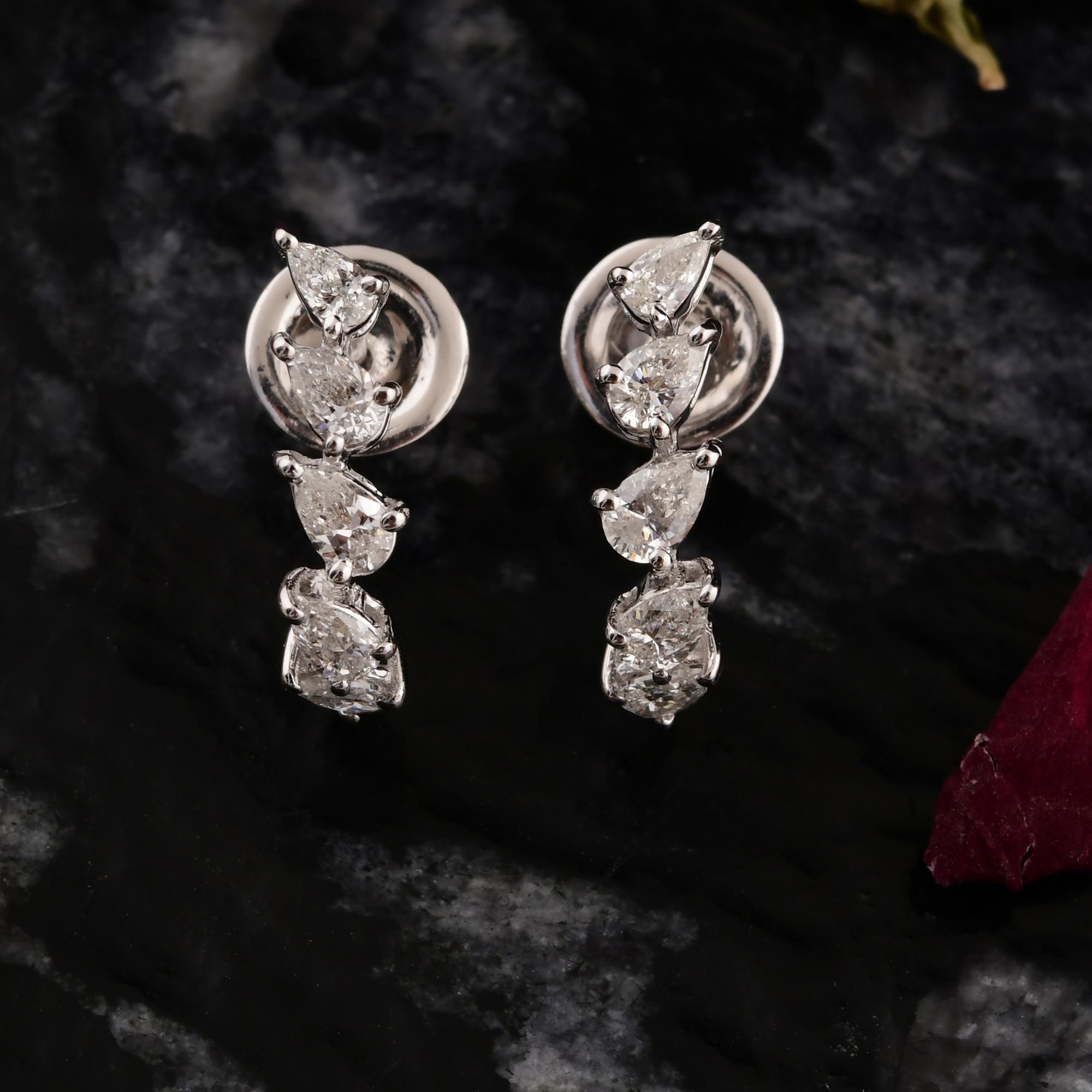 Moderne Boucles d'oreilles en diamant naturel 0.83 carat SI/H taille poire Brilliante or blanc 18 carats en vente