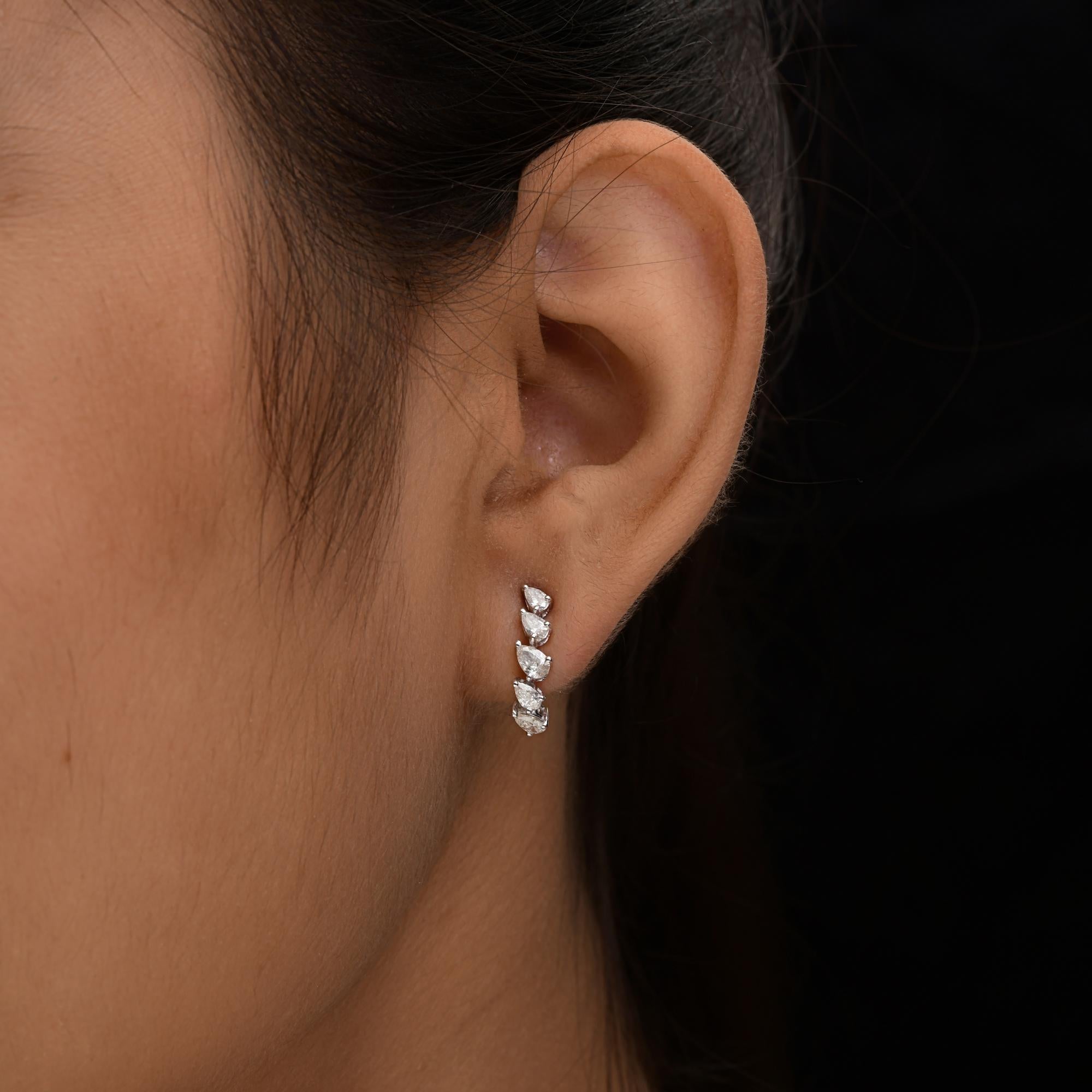 Taille poire Boucles d'oreilles en diamant naturel 0.83 carat SI/H taille poire Brilliante or blanc 18 carats en vente