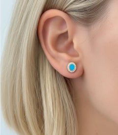 Natural 0.83cts Turquoise & 0.18cts Diamond Earring in 14k Gold