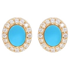 Natural 0.83cts Turquoise & 0.18cts Diamond Earring in 14k Gold