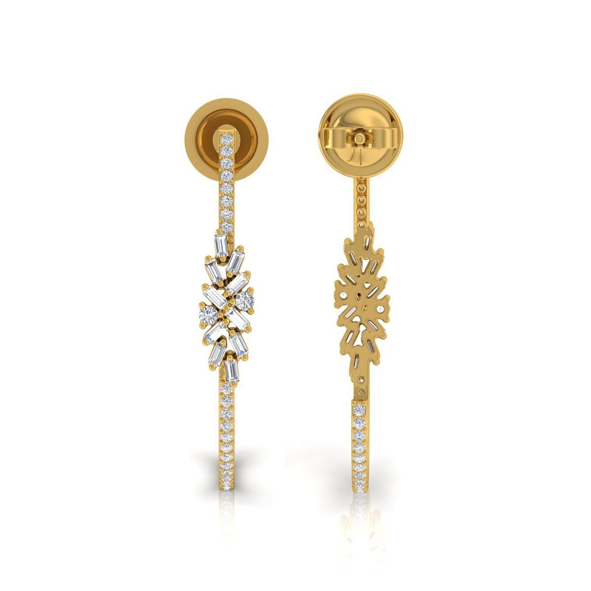Natural 0.84 Carat SI/H Baguette Round Diamond Earrings 18 Karat Yellow Gold In New Condition For Sale In Diera, Dubai