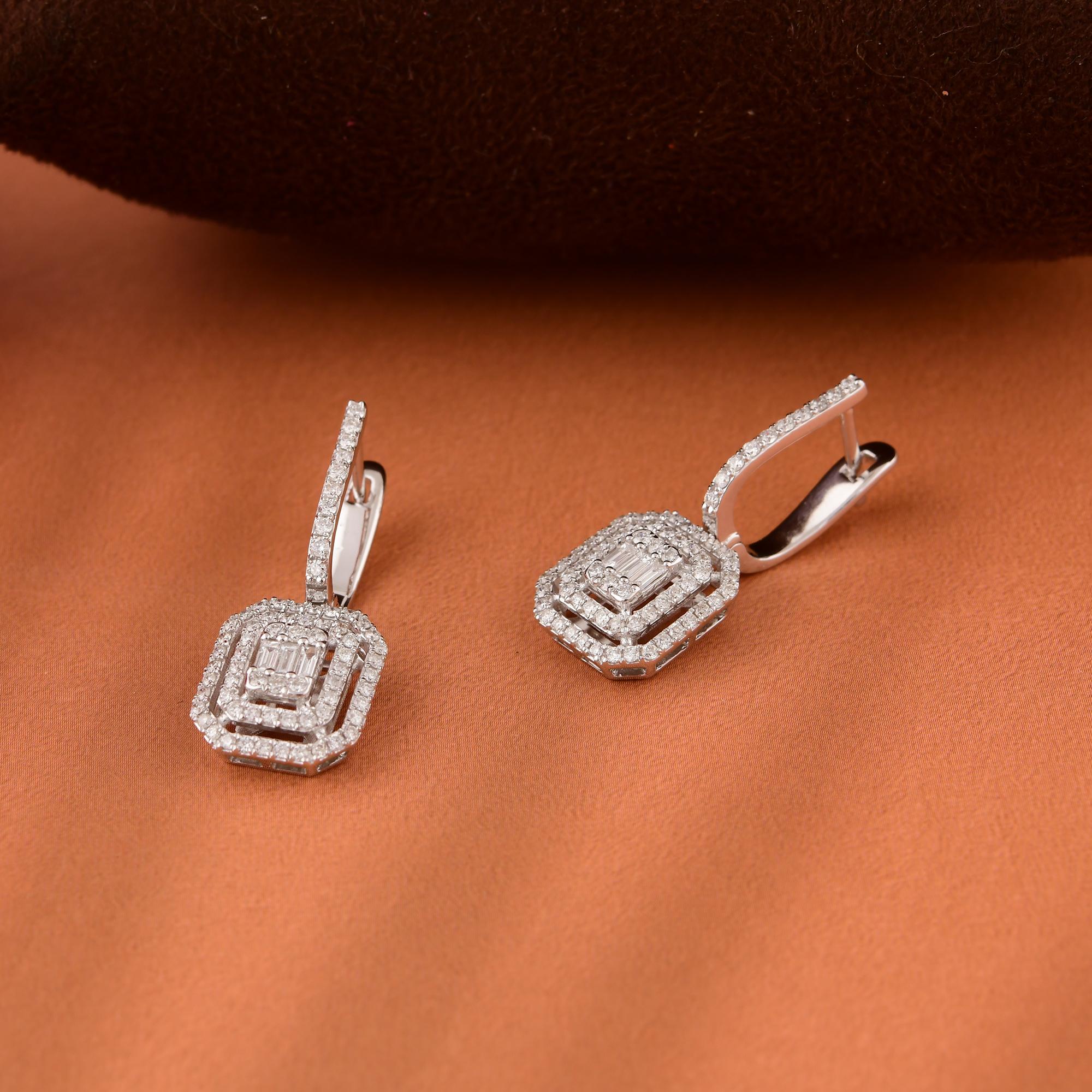 Modern Natural 0.84 Carat SI/H Diamond Dangle Earrings 14 Karat White Gold Fine Jewelry For Sale
