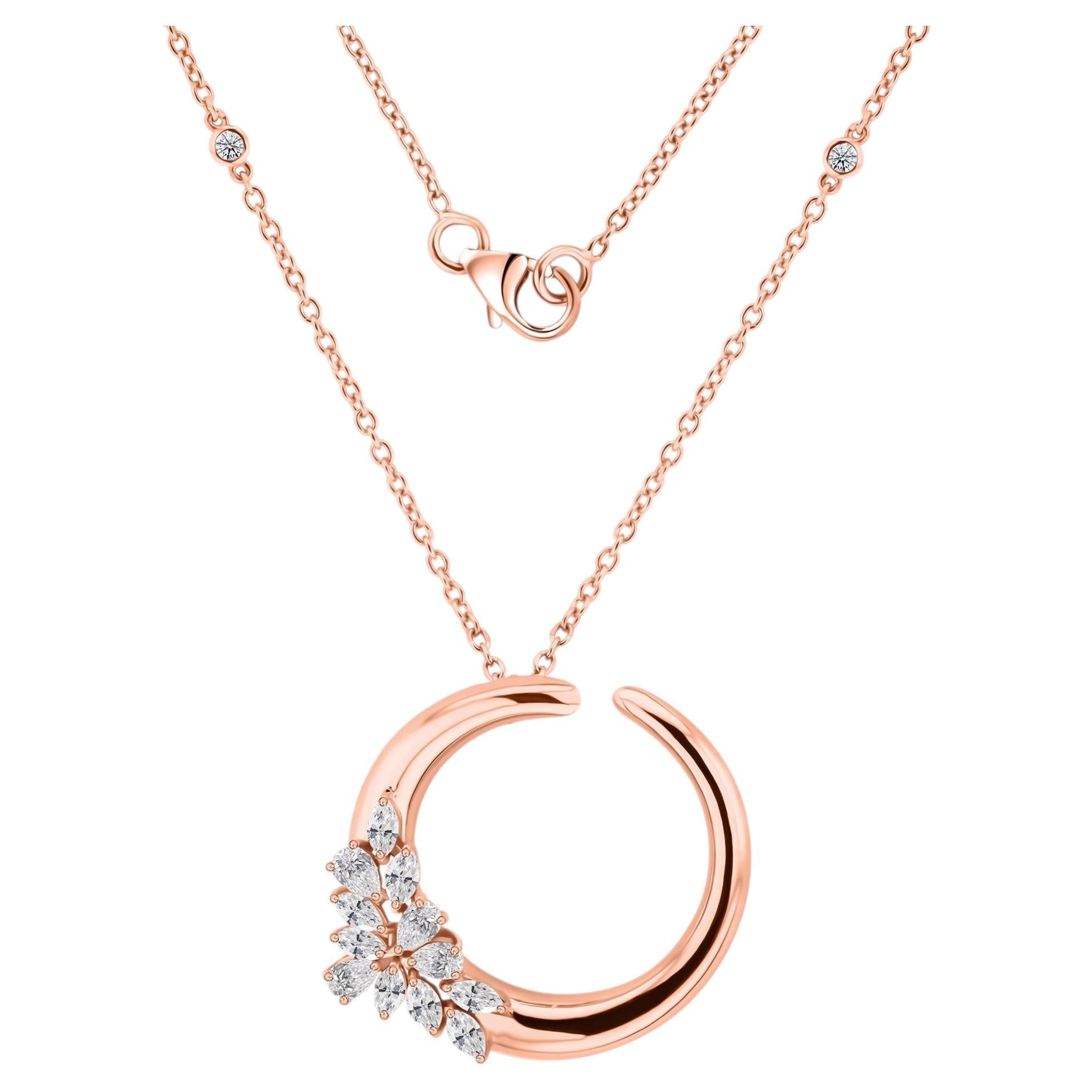 Natural 0.84 Carat SI/H Diamond Open Circle Pendant Necklace 18 Karat Rose Gold