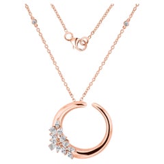 Natural 0.84 Carat SI/H Diamond Open Circle Pendant Necklace 18 Karat Rose Gold
