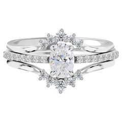 Natürlicher 0,84 Karat SI/H Oval Diamant Ring Set 18 Karat Weißgold Schmuck