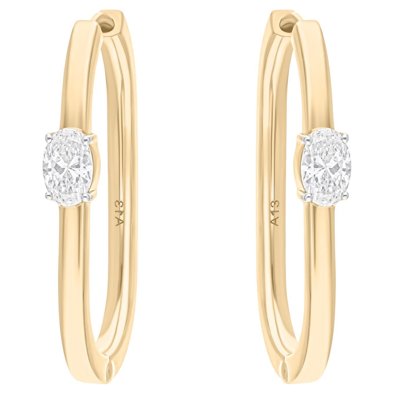 Pendientes de aro de diamante natural SI/H de 0,84 quilates y forma ovalada Oro amarillo de 14 quilates