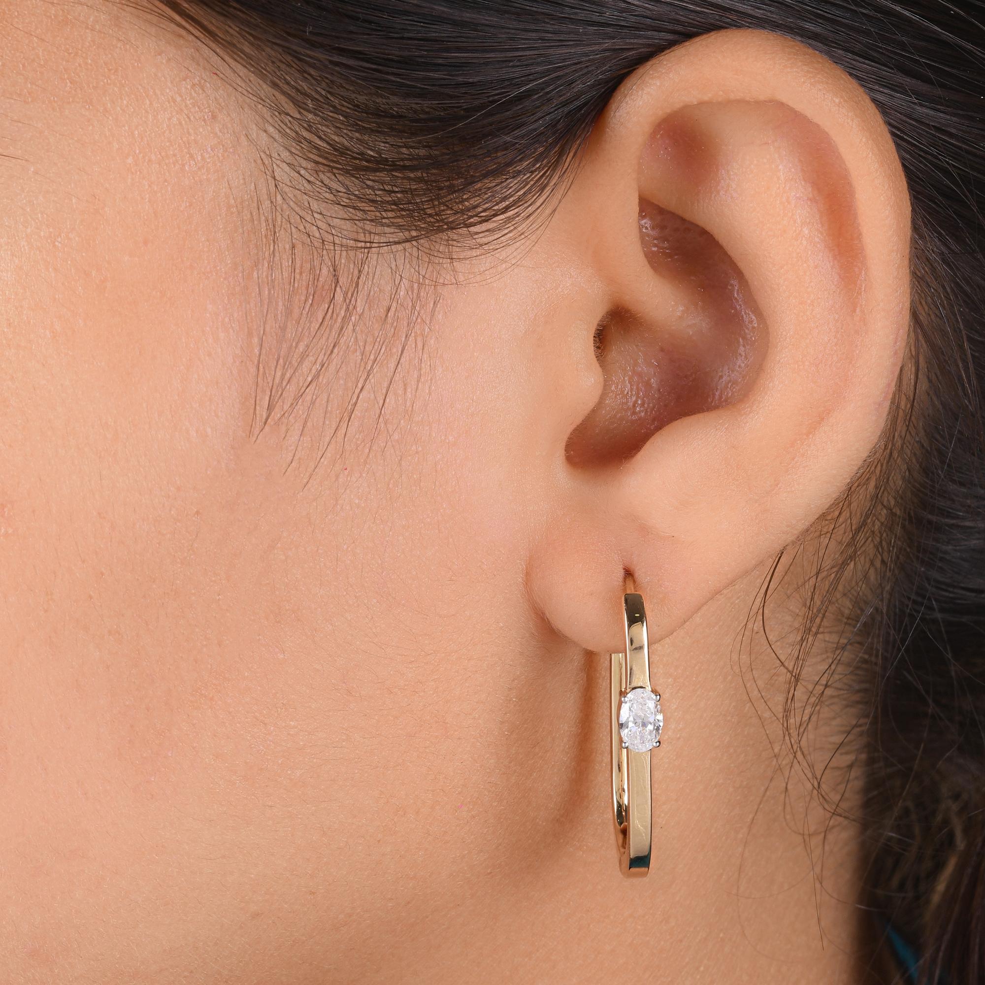 Modern Natural 0.84 Carat SI/H Oval Shape Diamond Hoop Earrings 18 Karat Yellow Gold For Sale
