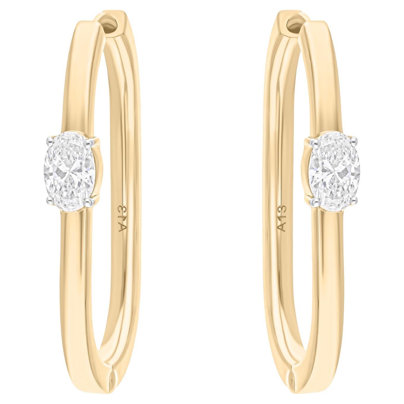 Natural 0.84 Carat SI/H Oval Shape Diamond Hoop Earrings 18 Karat Yellow Gold