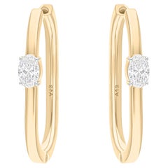 Orecchini a cerchio con diamanti naturali di forma ovale da 0,84 carati SI/H Oro giallo 18 carati