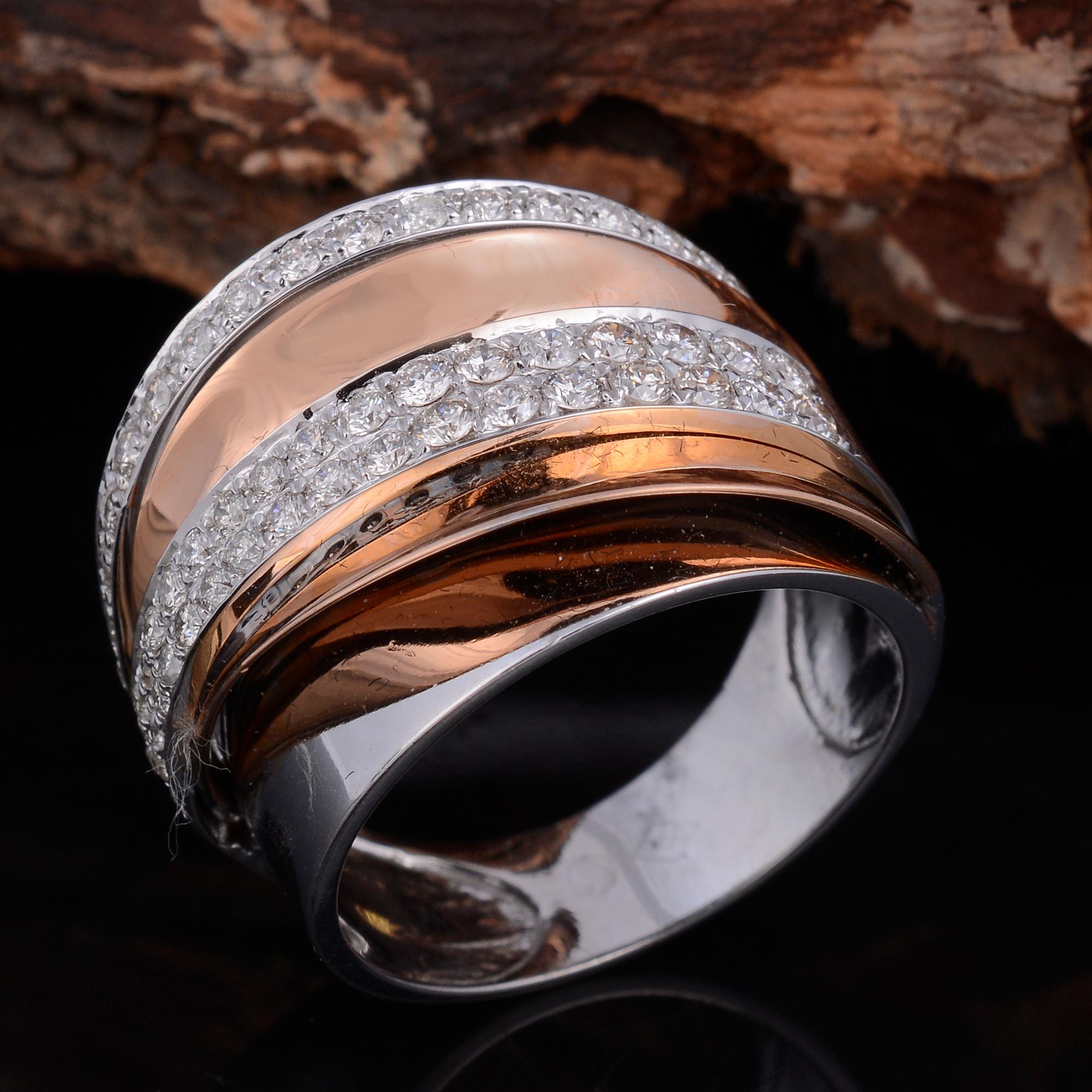 Modern Natural 0.85 Carat Diamond Multi Layer Ring 18 Karat Rose & White Gold Jewelry For Sale