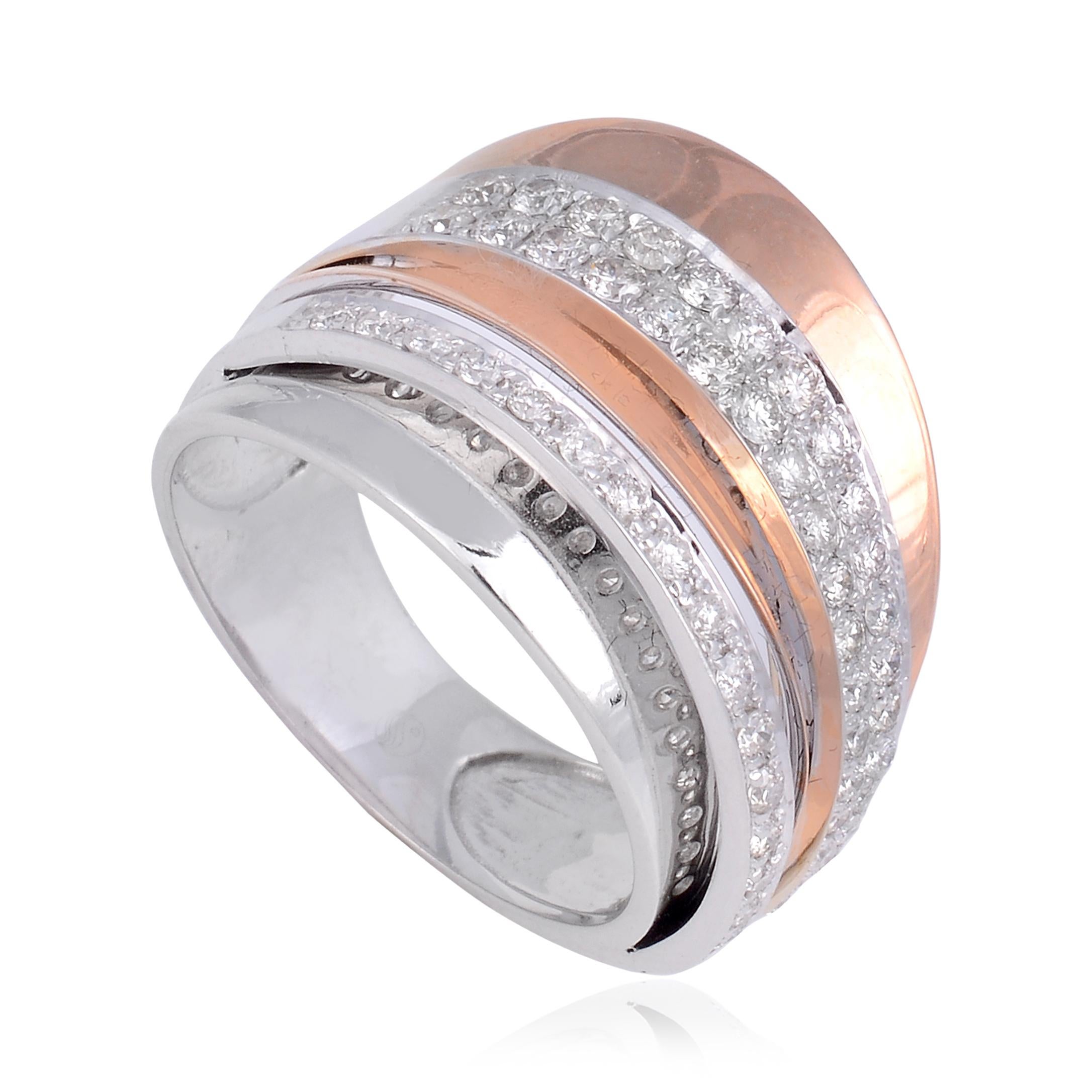 Natural 0.85 Carat Diamond Multi Layer Ring 18 Karat Rose & White Gold Jewelry For Sale 1