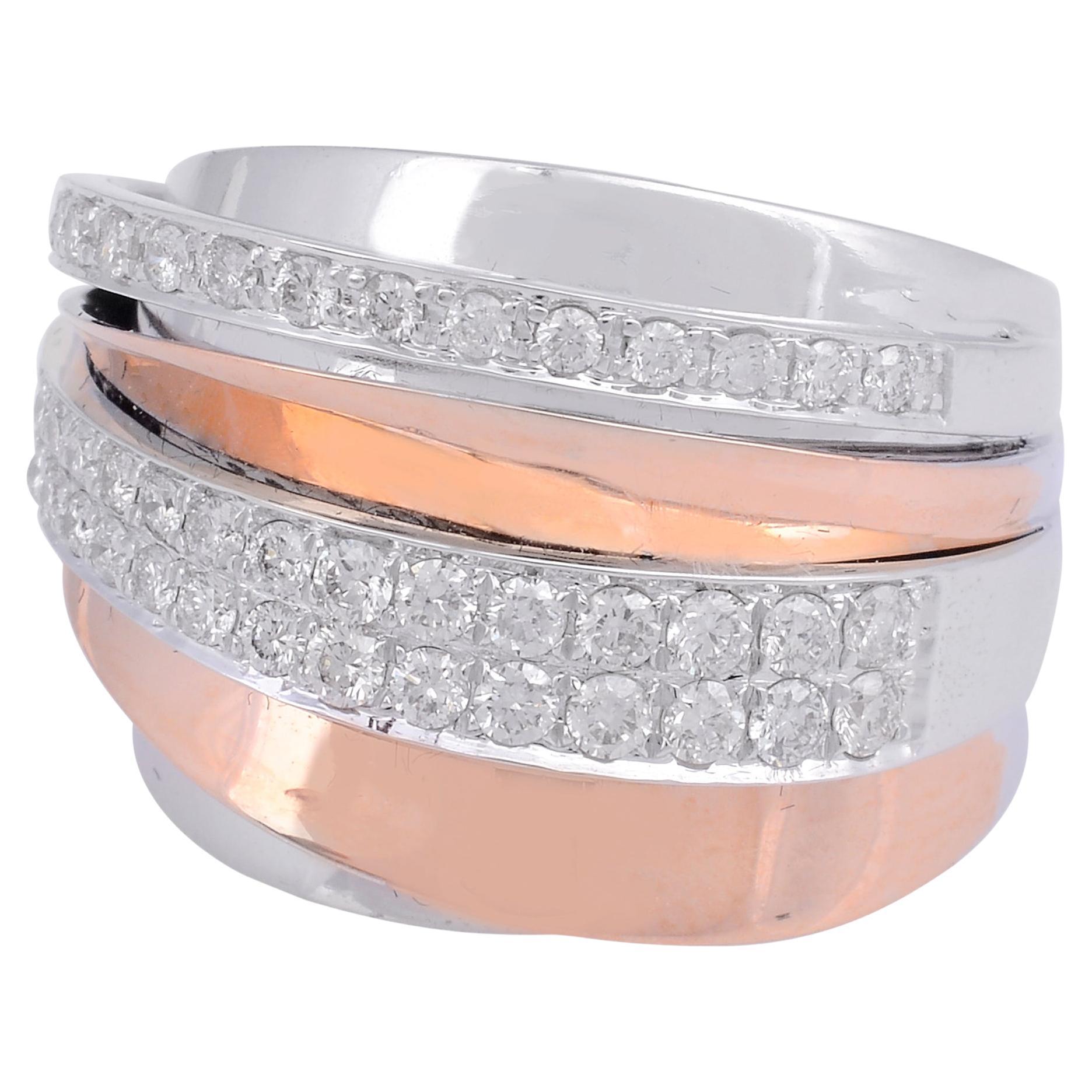 Natural 0.85 Carat Diamond Multi Layer Ring 18 Karat Rose & White Gold Jewelry For Sale