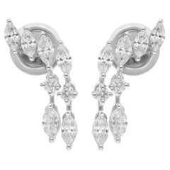 Natural 0.85 Carat SI/H Diamond Drop Earrings 18 Karat White Gold