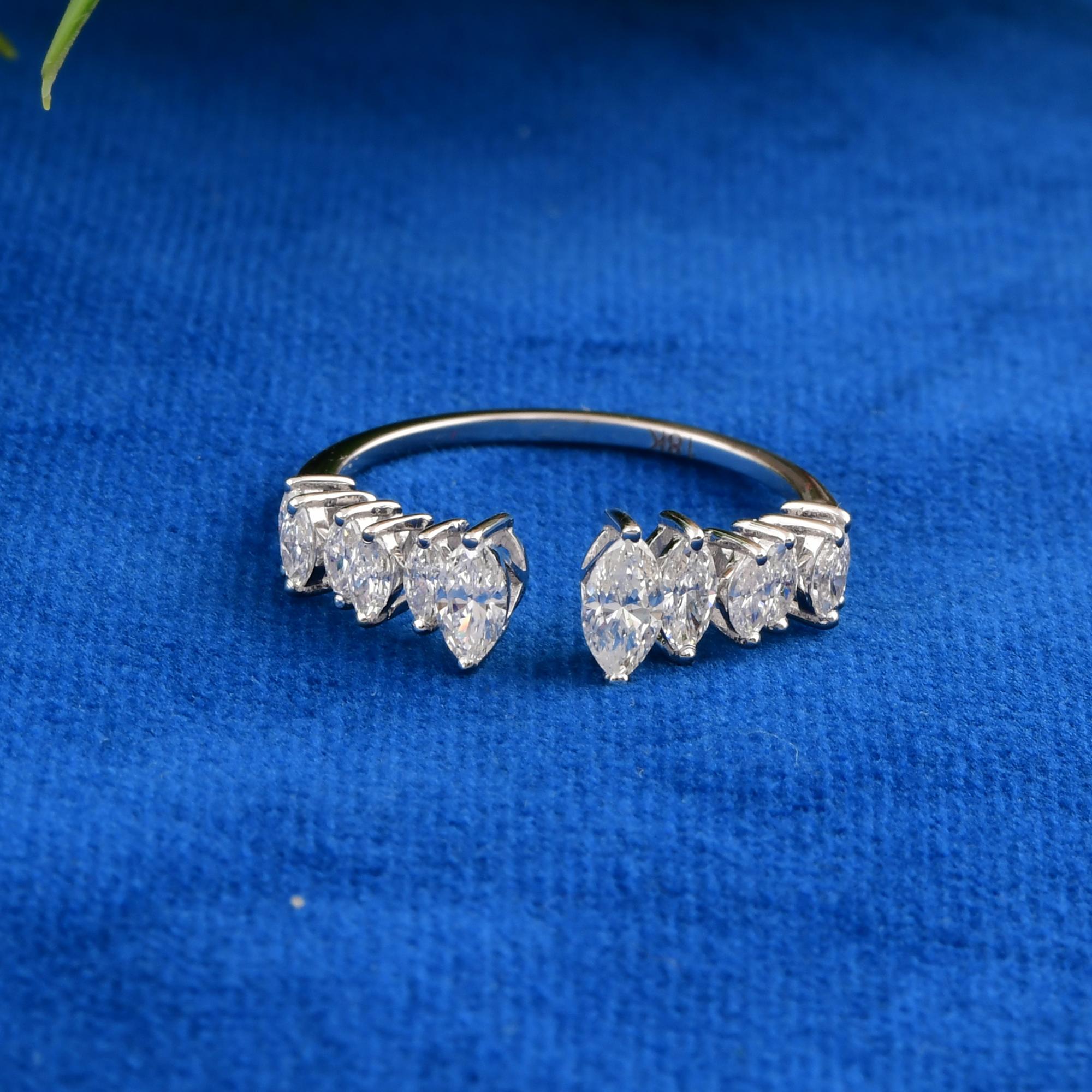 Anillo puño de diamantes marquesa SI/H naturales de 0,85 quilates Joyas de oro blanco de 14 quilates Corte marquesa en venta