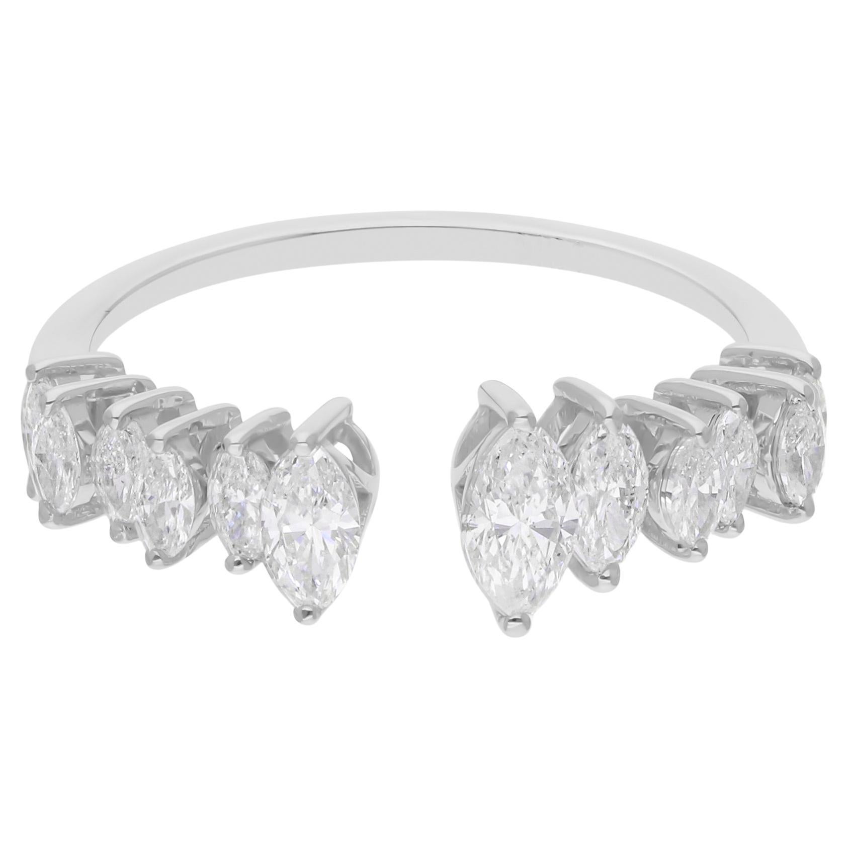 Bague manchette en or blanc 14 carats avec diamant marquise naturel de 0,85 carat SI/H
