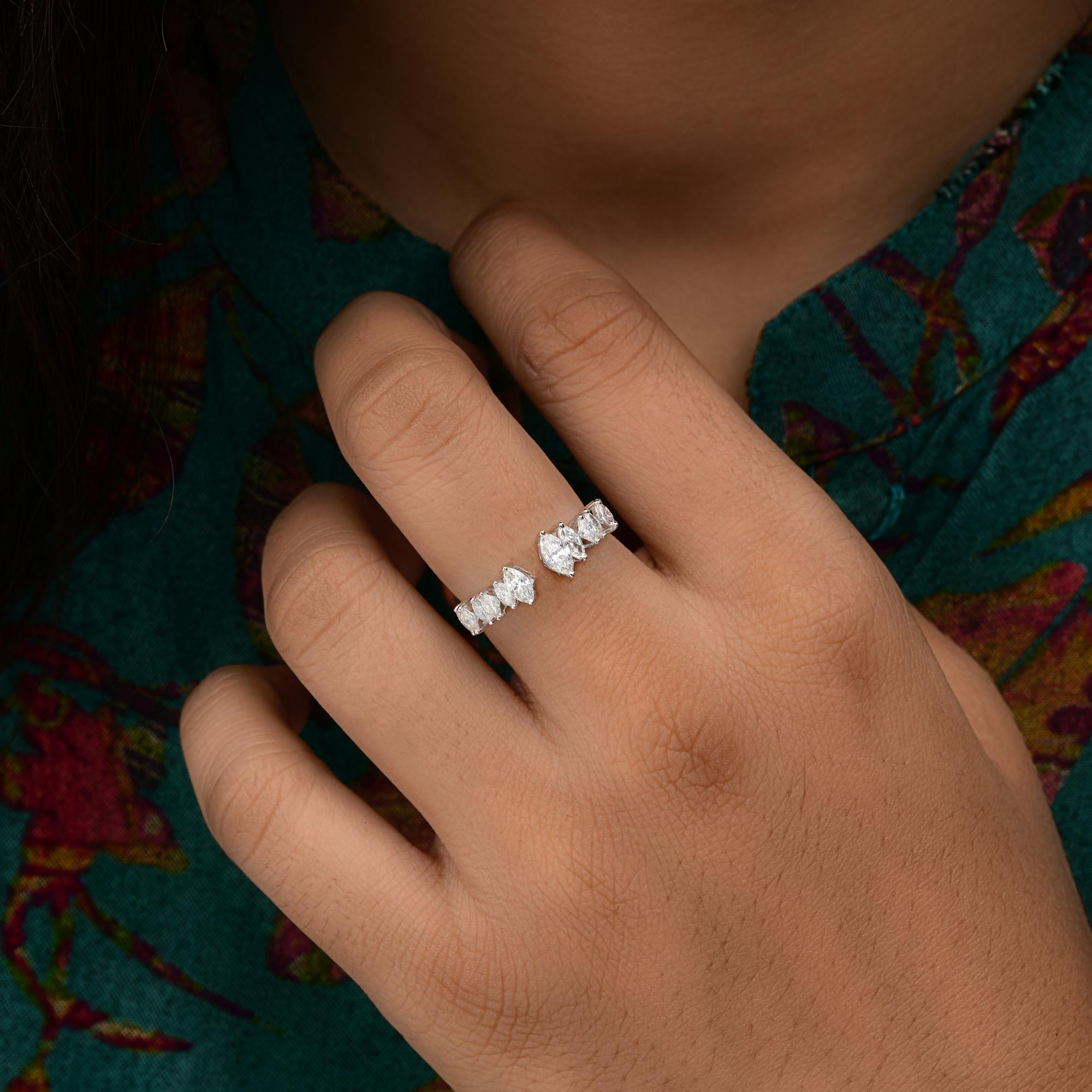Modern Natural 0.85 Carat SI/H Marquise Diamond Cuff Ring 18 Karat White Gold Jewelry For Sale