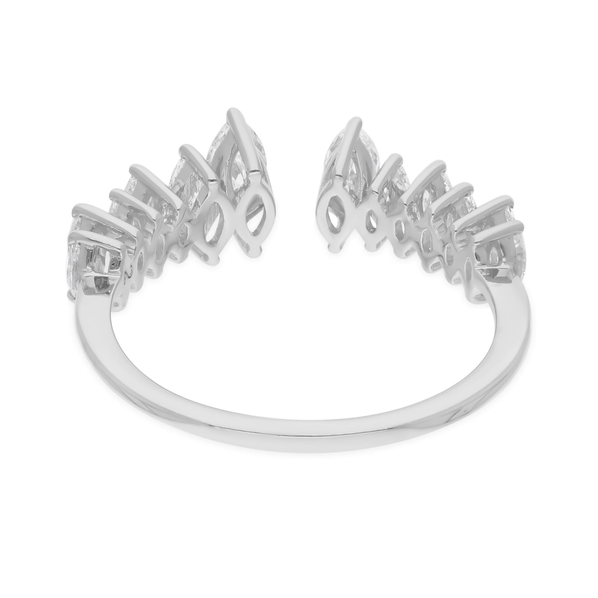 Natural 0.85 Carat SI/H Marquise Diamond Cuff Ring 18 Karat White Gold Jewelry In New Condition For Sale In Diera, Dubai