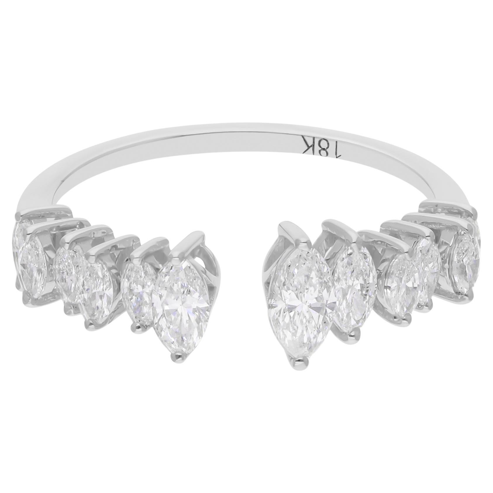 Bague manchette en or blanc 18 carats avec diamant marquise naturel de 0,85 carat SI/H