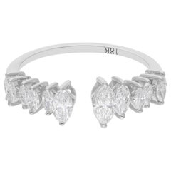 Bague manchette en or blanc 18 carats avec diamant marquise naturel de 0,85 carat SI/H