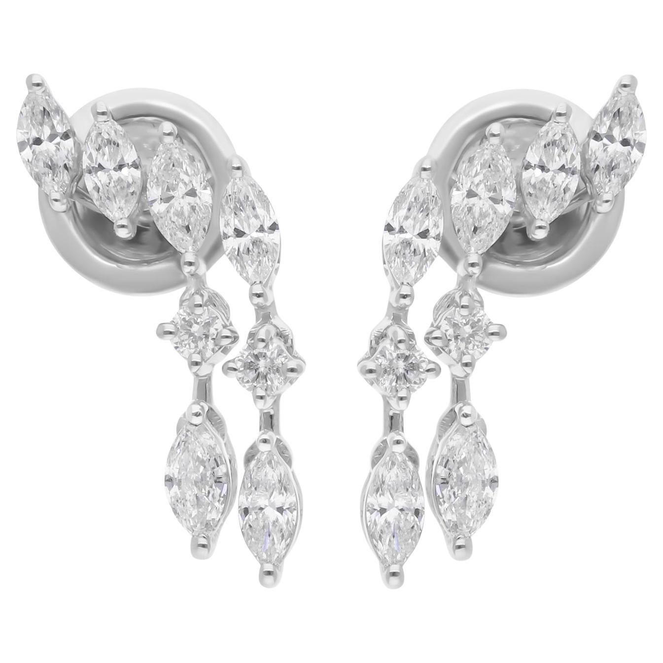 Pendientes de diamantes marquesa SI/H naturales de 0,85 quilates Joyas de oro blanco de 14 quilates