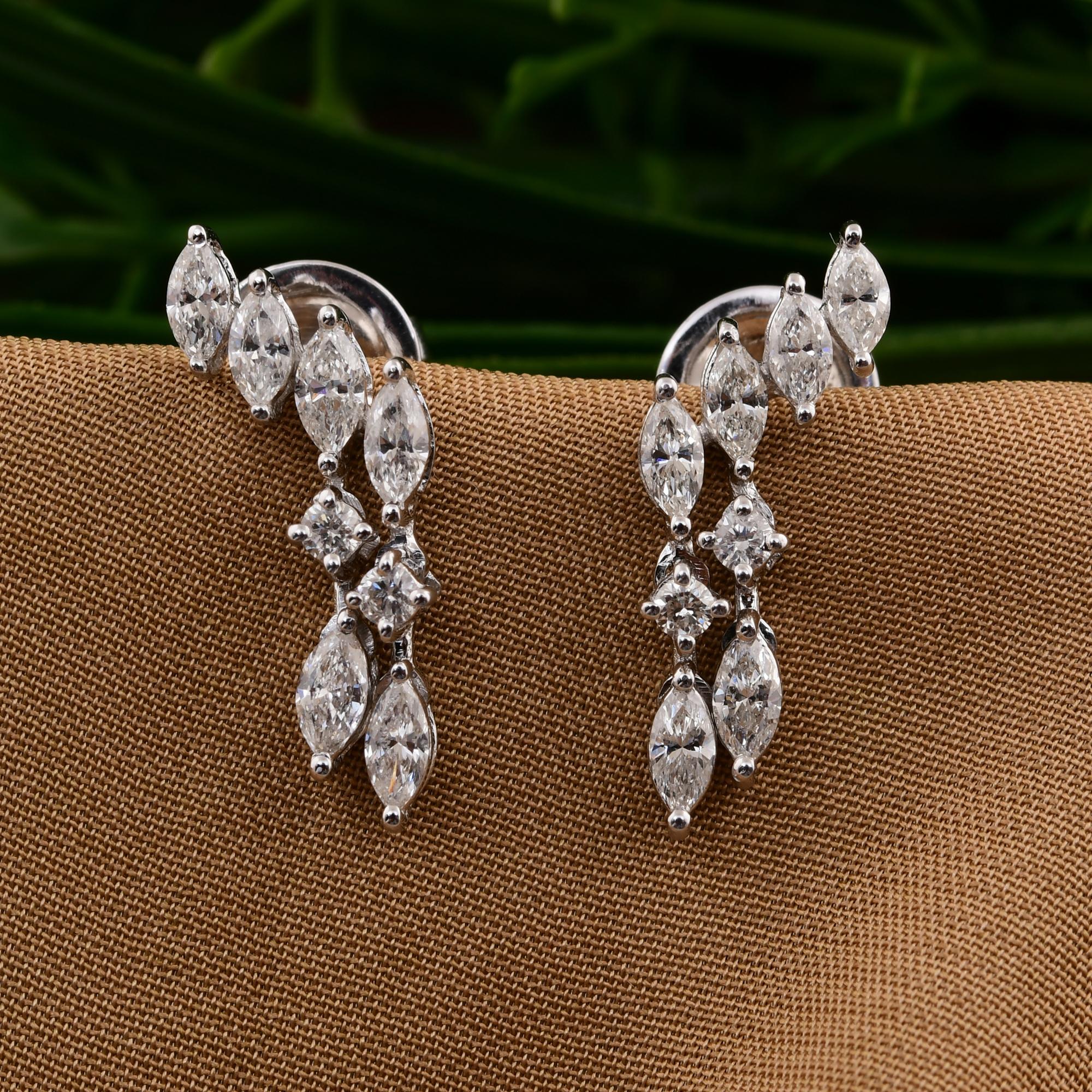 Modern Natural 0.85 Carat SI/H Marquise Diamond Earrings 18 Karat White Gold Jewelry For Sale