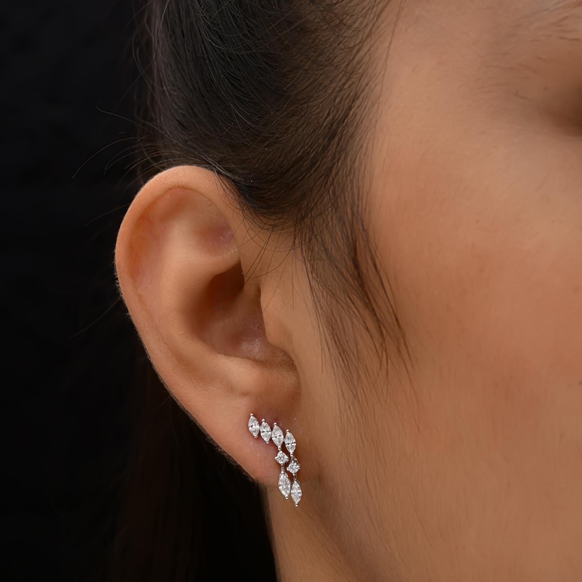 Marquise Cut Natural 0.85 Carat SI/H Marquise Diamond Earrings 18 Karat White Gold Jewelry For Sale