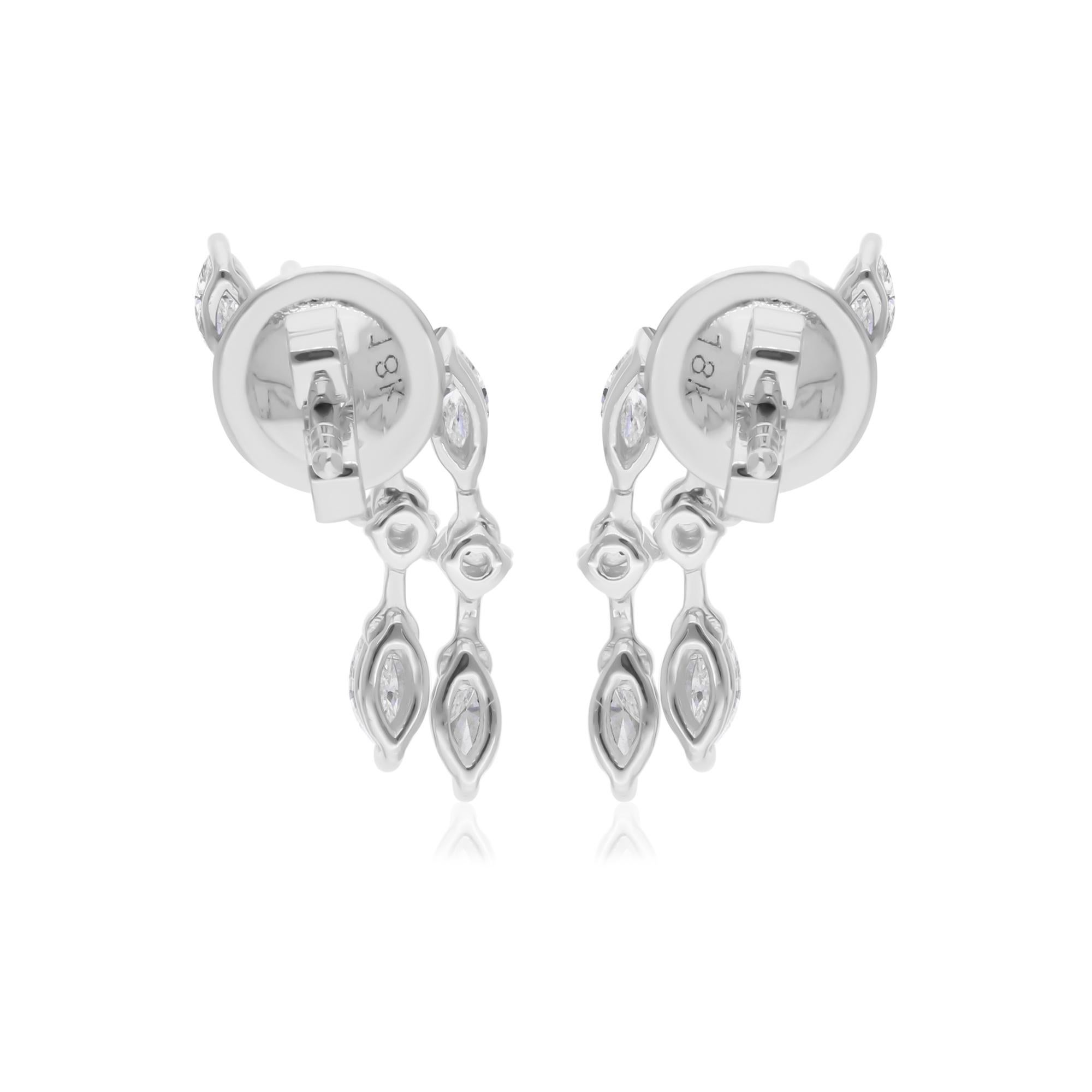 Natural 0.85 Carat SI/H Marquise Diamond Earrings 18 Karat White Gold Jewelry In New Condition For Sale In Diera, Dubai