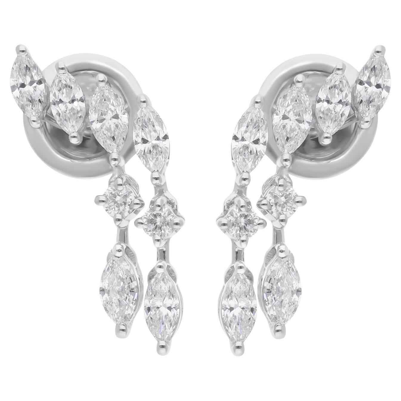 Natural 0.85 Carat SI/H Marquise Diamond Earrings 18 Karat White Gold Jewelry For Sale