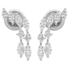 Natural 0.85 Carat SI/H Marquise Diamond Earrings 18 Karat White Gold Jewelry