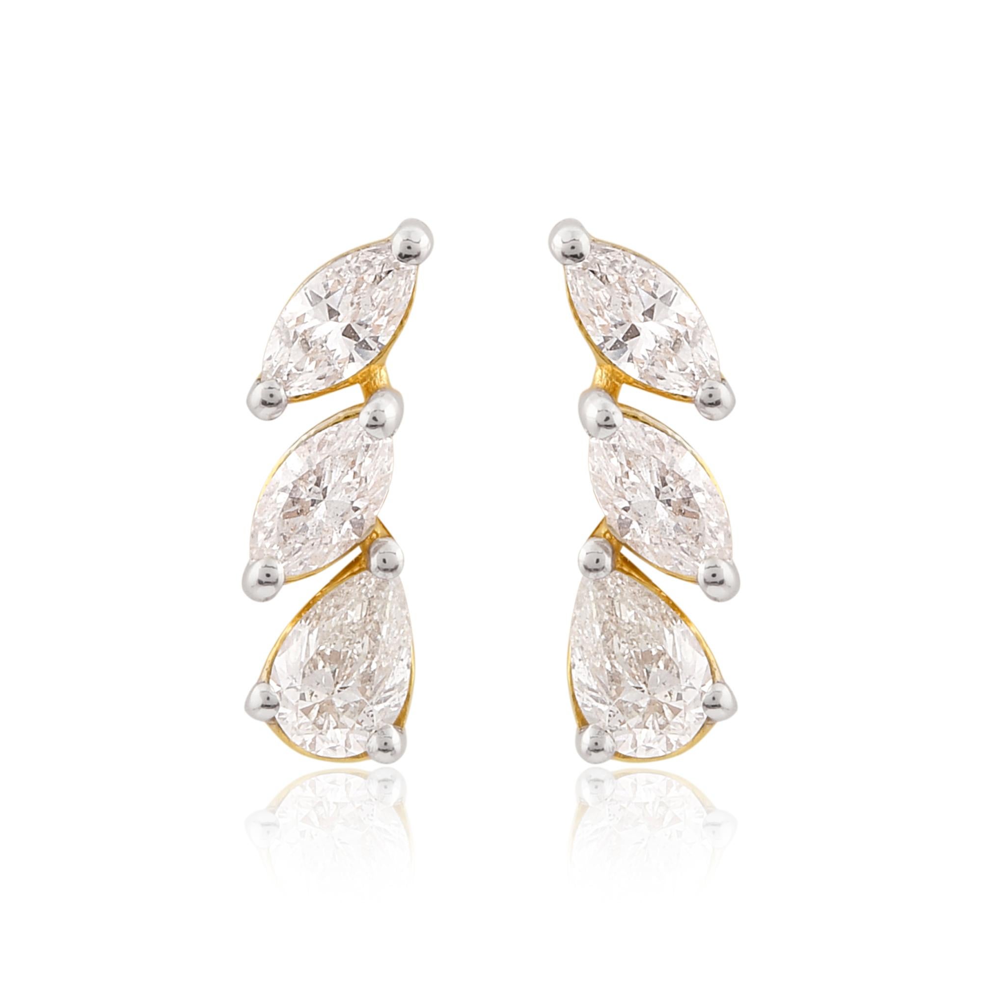 Natürliche 0,85 Karat SI/H Birne & Marquise Diamant Ohrringe 18 Karat Gelbgold (Moderne) im Angebot